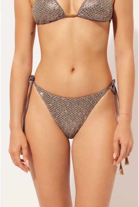 Bas De Maillot Brésilien À Lanières Glittering Net Gris