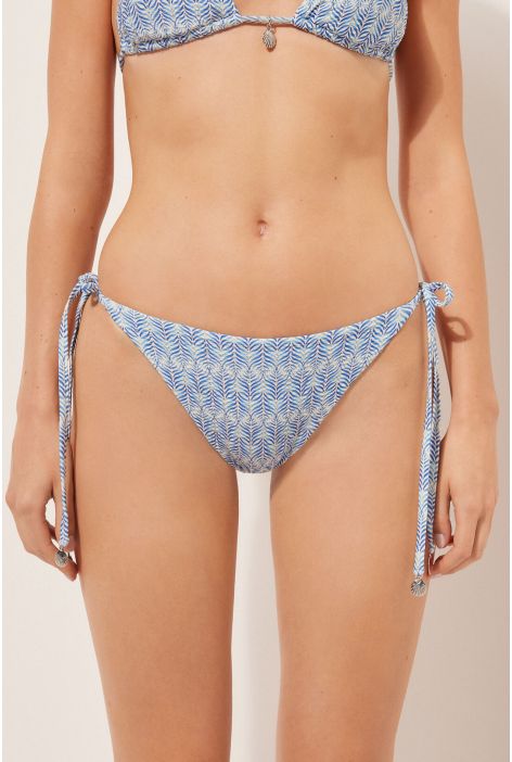 Bas De Maillot Brésilien À Lanières Delicate Geometric Bleu