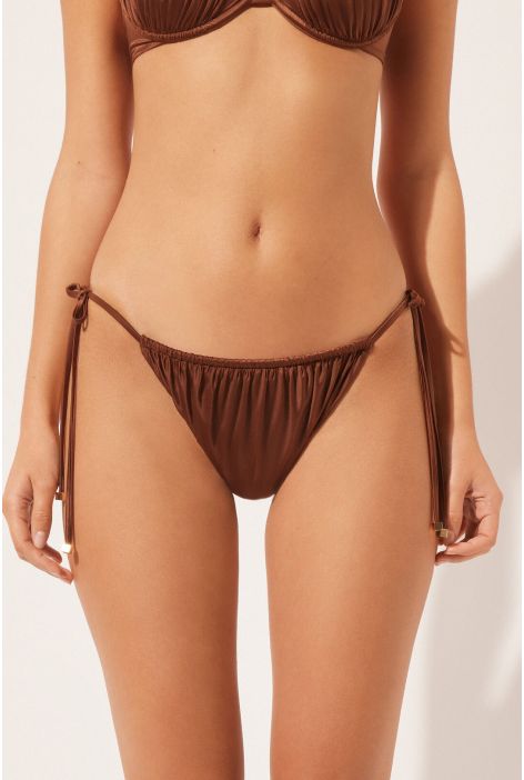 Bas De Maillot À Lanières Shiny Satin Marron
