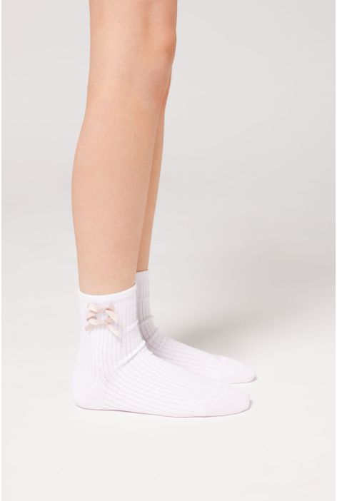 Chaussettes Courtes Avec Nœud Pour Fille Blanc