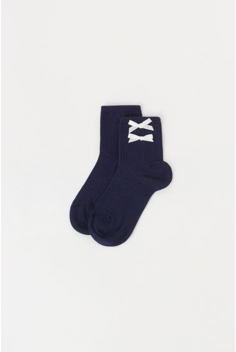 Chaussettes Courtes Avec Nœud Pour Fille Bleu