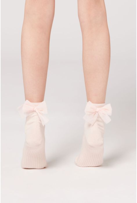 Chaussettes Courtes Avec Nœud Pour Fille Rose Clair