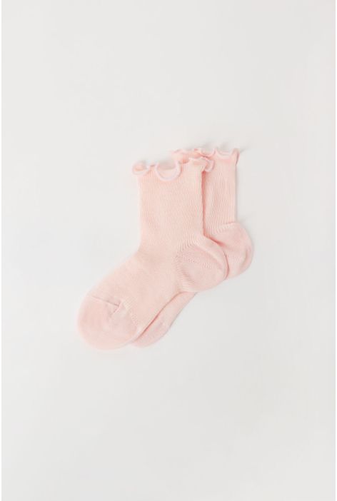 Chaussettes Courtes Côtelées Pour Fille Rose Clair