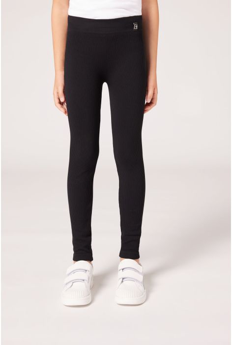 Leggings À Côtes Pour Fille Noir