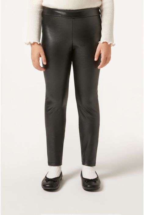 Legging Fille Thermique Effet Cuir Noir