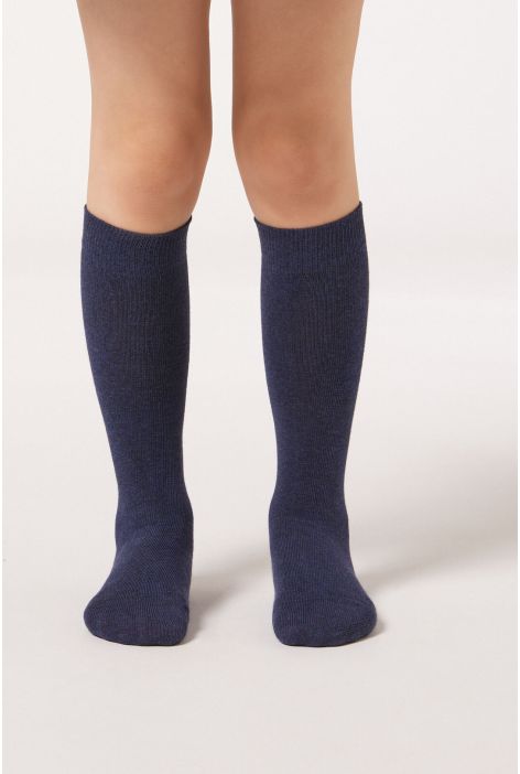 Chaussettes Longues En Coton Respirant Pour Enfants Bleu
