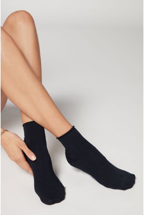 Chaussettes Courtes En Cachemire Sans Bordure Bleu