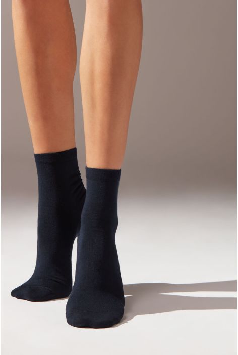 Chaussettes Courtes Avec Bordure Travaillée Bleu