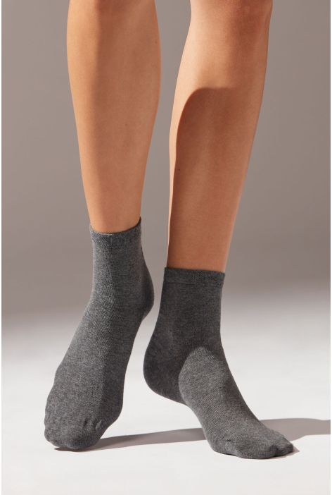 Chaussettes Courtes Avec Bordure Travaillée Gris