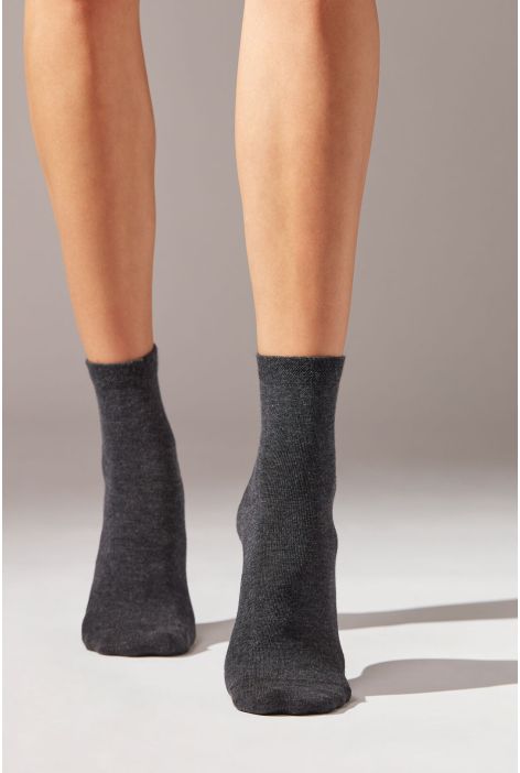 Chaussettes Courtes Avec Bordure Travaillée Gris