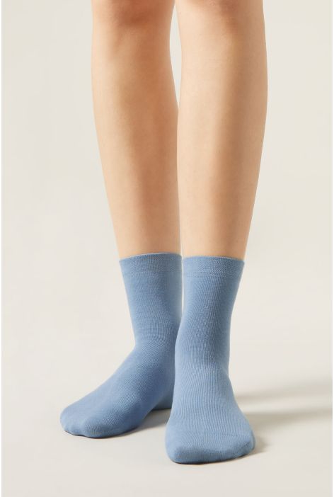 Chaussettes Courtes Avec Bordure Travaillée Bleu Ciel