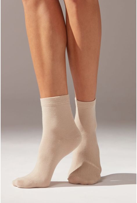 Chaussettes Courtes Avec Bordure Travaillée Naturel
