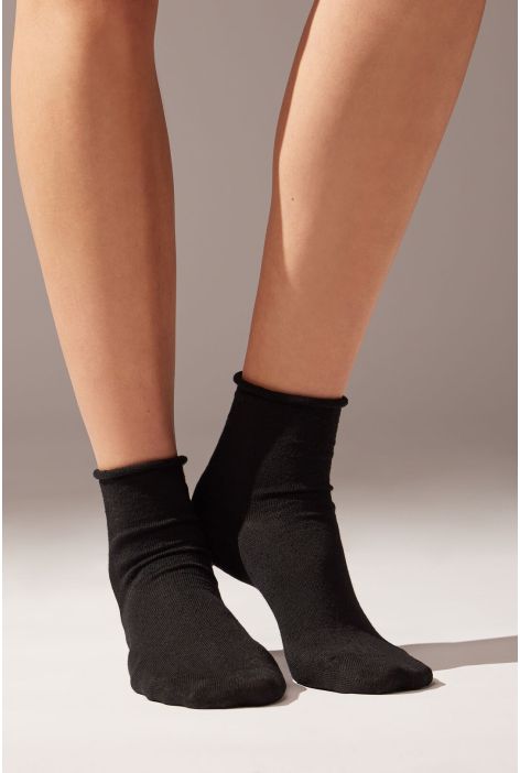 Chaussettes Courtes Avec Du Lin Sans Bordure Noir