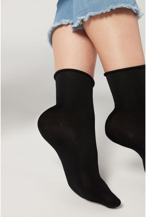 Chaussettes Courtes À Bords Francs En Fil D'écosse Noir