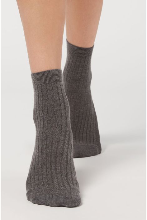 Chaussettes Courtes Avec Cachemire Gris