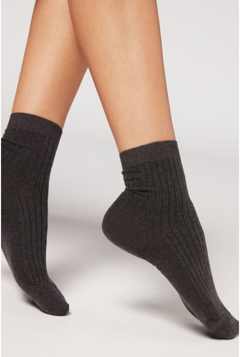 Chaussettes Courtes Avec Cachemire Gris