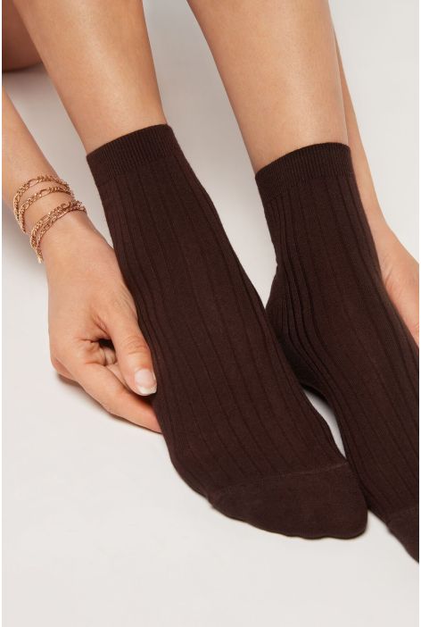 Chaussettes Courtes Avec Cachemire Marron