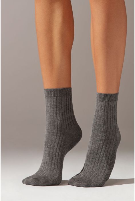 Chaussettes Courtes Avec Cachemire Gris