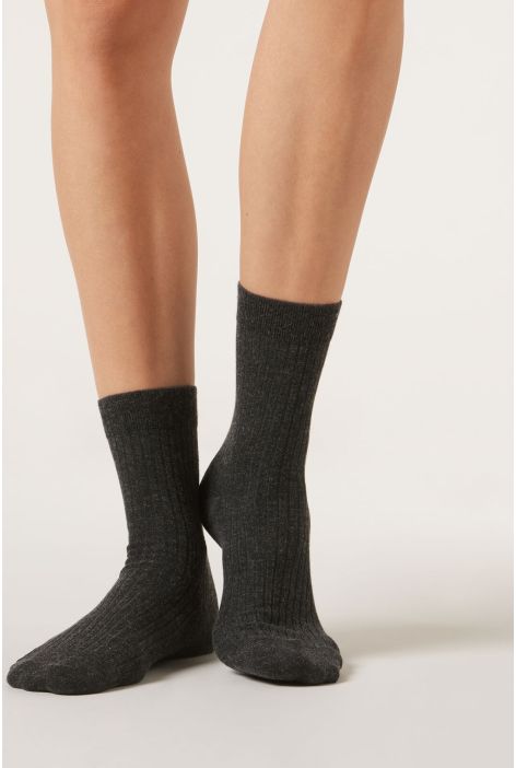 Chaussettes Courtes Avec Cachemire Gris