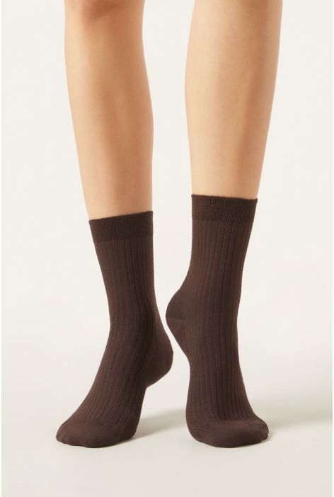 Chaussettes Courtes Avec Cachemire Marron