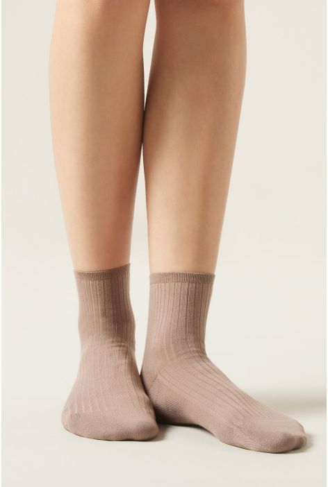 Chaussettes Basses Côtelées Marron
