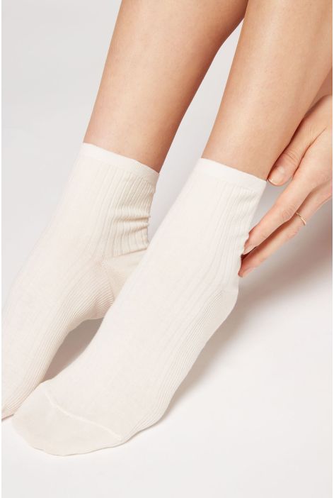 Chaussettes Basses Côtelées Naturel