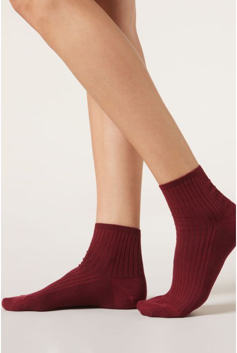 Chaussettes Basses Côtelées Rouge