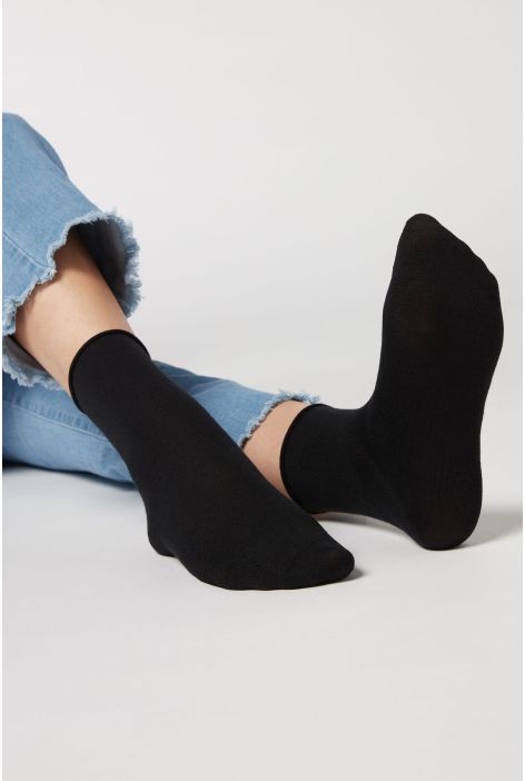 Chaussettes Courtes À Bords Francs En Laine Et Coton Noir