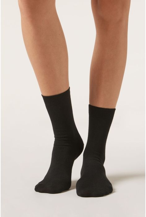 Chaussettes Courtes À Bords Francs En Laine Et Coton Noir