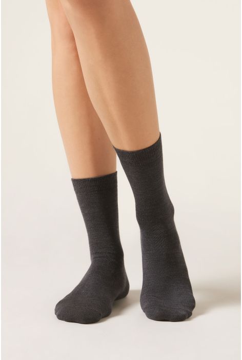Chaussettes Courtes À Bords Francs En Laine Et Coton Gris