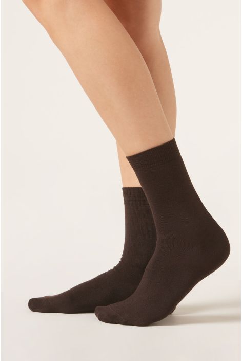 Chaussettes Courtes À Bords Francs En Laine Et Coton Marron