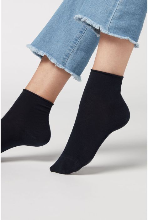 Chaussettes Courtes À Bords Francs En Coton Bleu