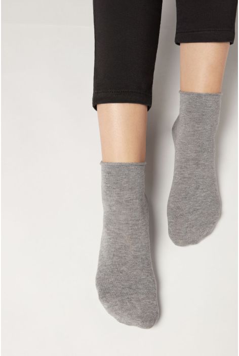 Chaussettes Courtes À Bords Francs En Coton Gris