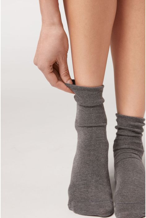 Chaussettes Courtes En Coton Et Cachemire Gris