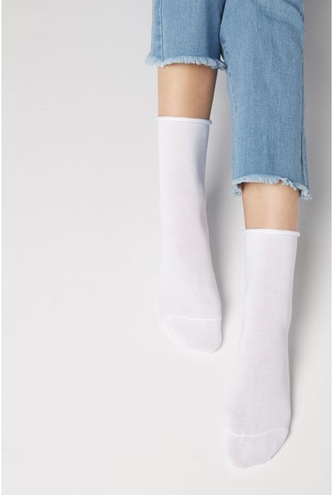 Chaussettes Courtes À Bords Francs En Coton Blanc