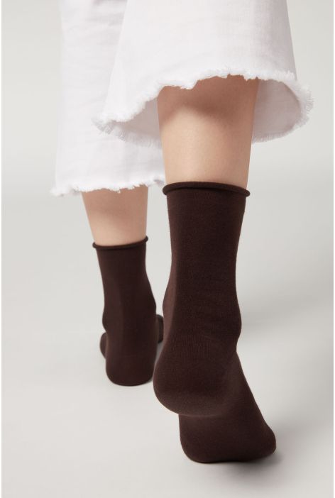 Chaussettes Courtes À Bords Francs En Coton Marron