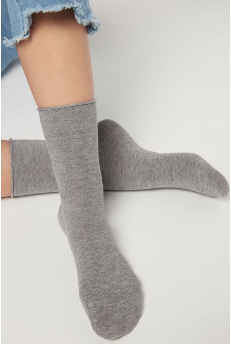 Chaussettes Courtes À Bords Francs En Coton Gris