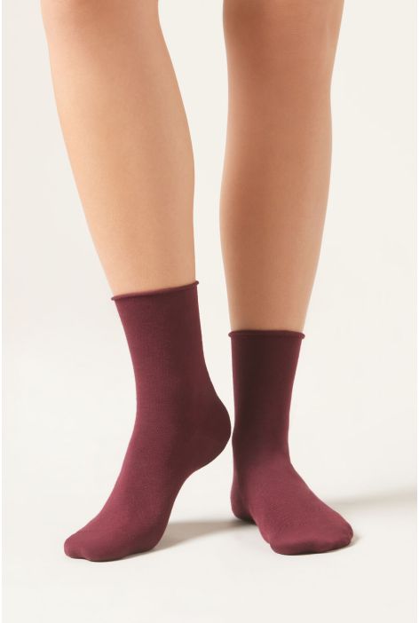 Chaussettes Courtes À Bords Francs En Coton Bordeaux