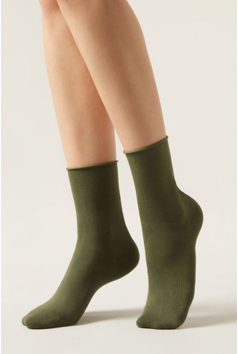 Chaussettes Courtes À Bords Francs En Coton Vert