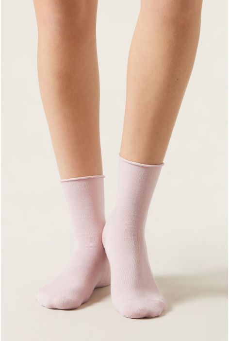 Chaussettes Courtes À Bords Francs En Coton Rose