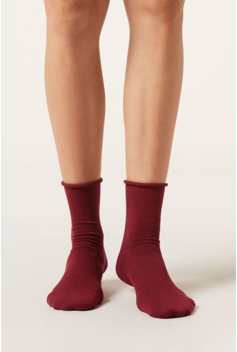 Chaussettes Courtes À Bords Francs En Coton Rouge