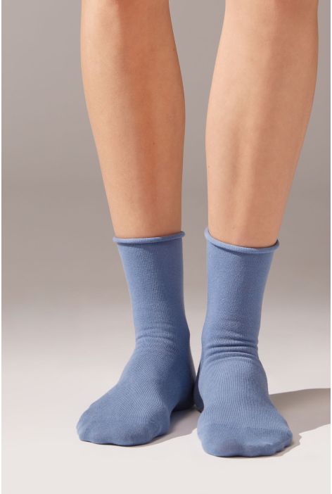 Chaussettes Courtes À Bords Francs En Coton Bleu Ciel