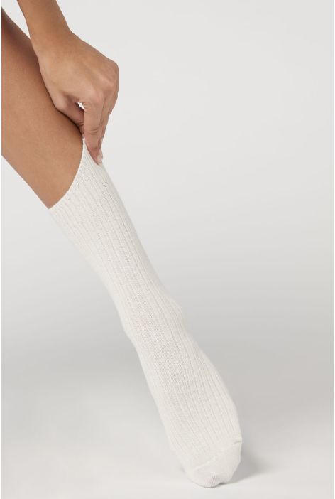 Chaussettes Courtes Côtelées En Laine Et Cachemire Naturel