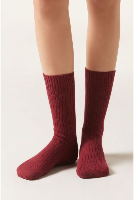 Chaussettes Courtes Côtelées En Laine Et Cachemire Rouge