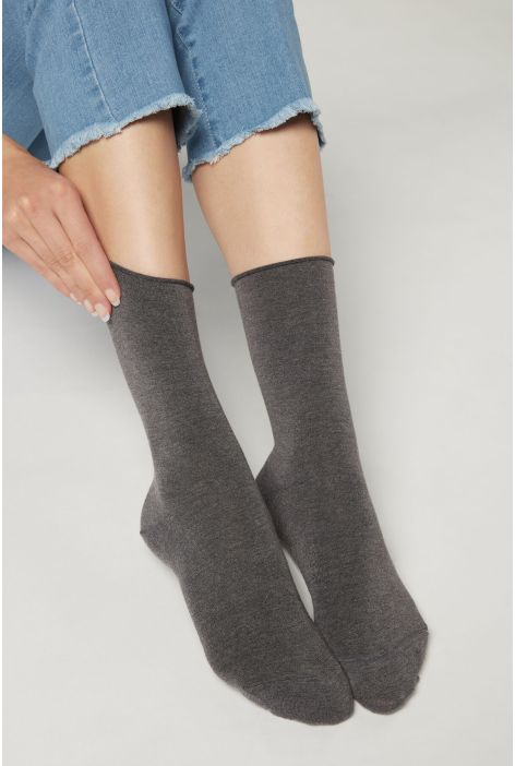 Chaussettes Courtes Avec Cachemire Gris