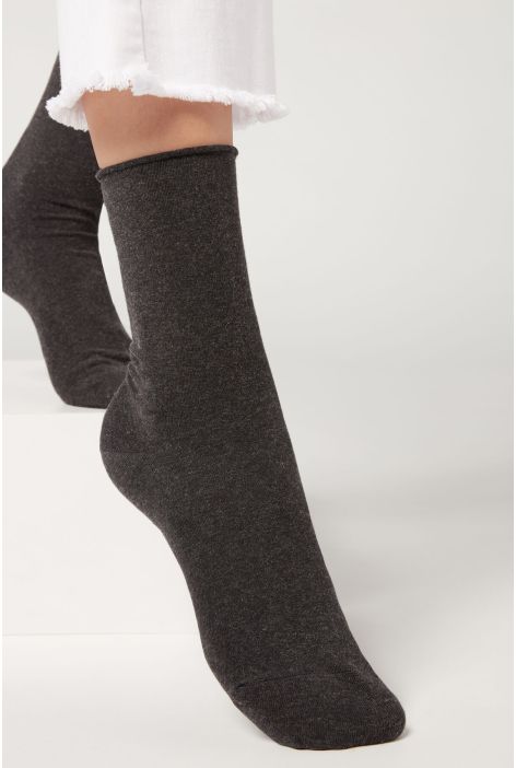 Chaussettes Courtes Avec Cachemire Gris
