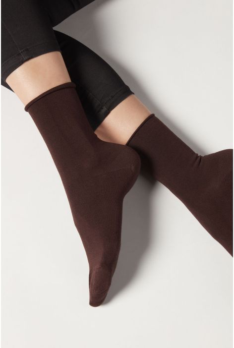 Chaussettes Courtes Avec Cachemire Marron