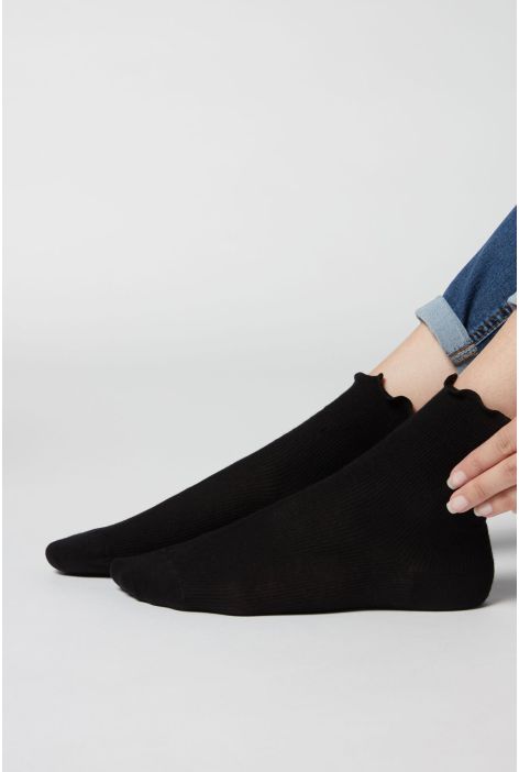 Chaussettes Courtes En Coton Côtelées Noir
