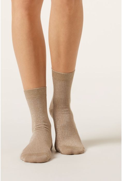 Chaussettes Côtelées Glitter Naturel
