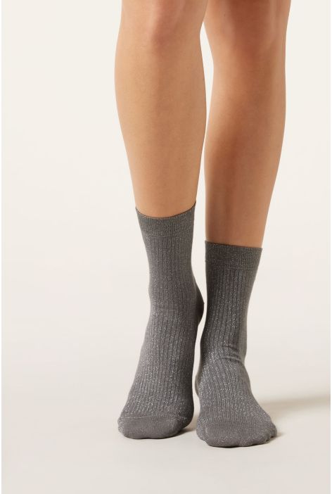 Chaussettes Côtelées Glitter Gris